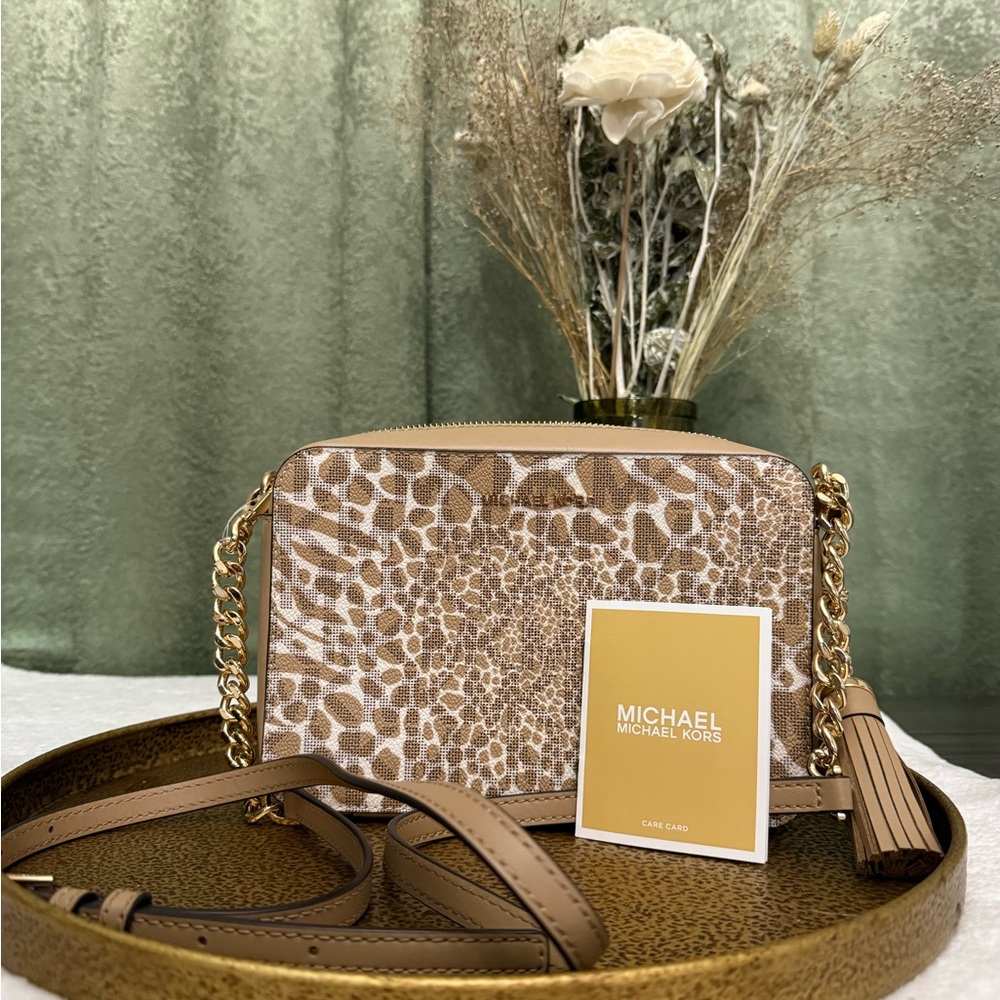 Michael Kors Brown and Cream Patterned Crossbody Bag
